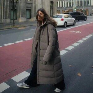 NEW ZARA WATER AND WIND PROTECTION LONGLINE HOODED DOWN JACKET Mink 3046/229 L